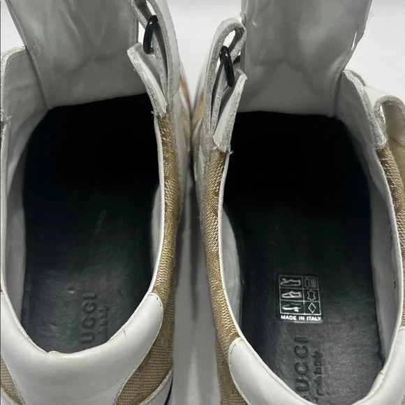 Gucci White/Beige GG Canvas and Leather Velcro Sneakers Size 38 - Picture 8 of 11